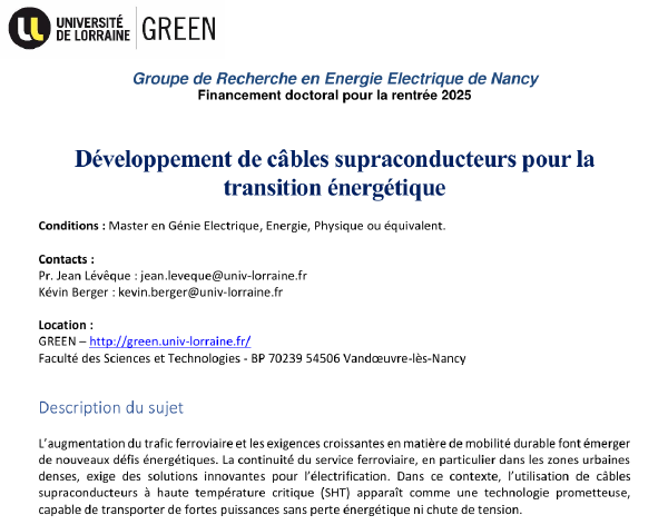 Thesis offer : Development of superconducting cables for the energy transition